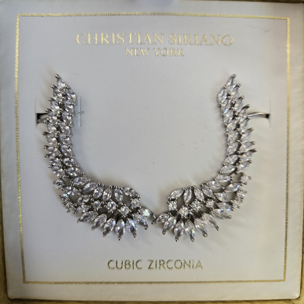 Christian Siriano Silver Cubic Zirconia Wing Earrings